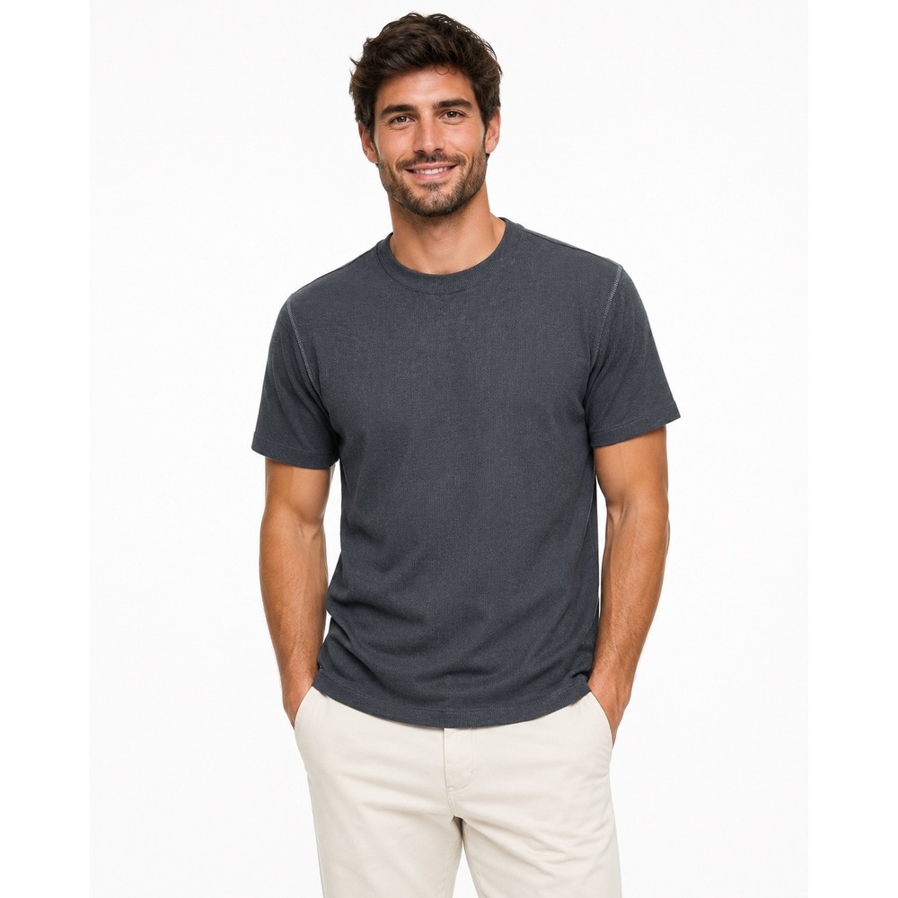Banana Republic Mens Gray Ribbed Cotton Blend Crew Neck T-Shirt Size M